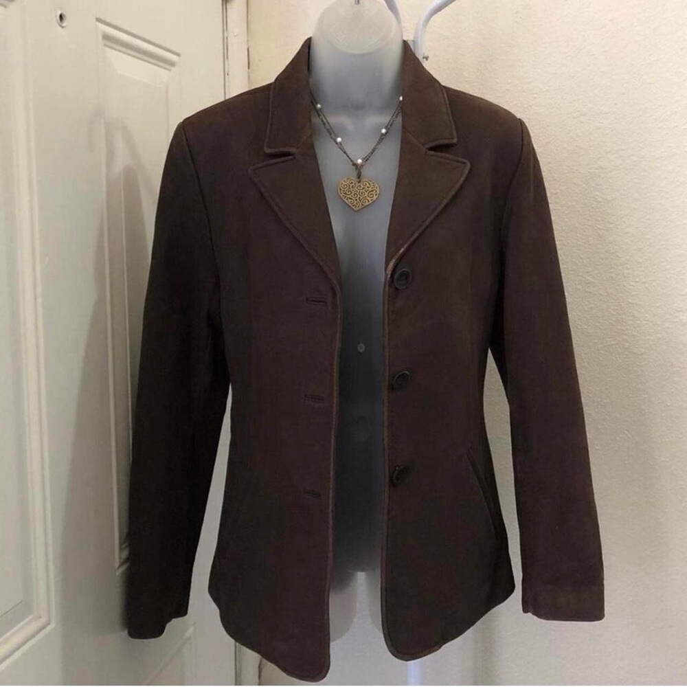 Wilson’s Vintage Y2K 90s Equestrian Brown Genuine Leather Jacket Blazer Preppy - Picture 2 of 8